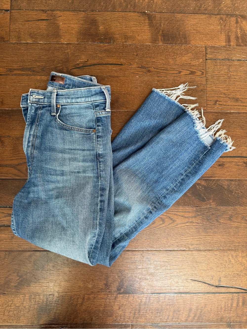 MOTHER High Waisted Rider Ankle Step Fray Jeans
